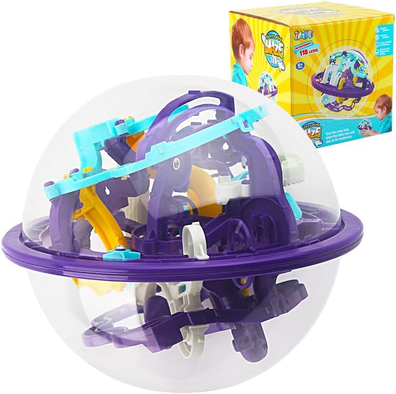 Maze Ball, 3D Interactive Maze Sphere Game (16cm,6.3’’) with 118 Obstacles Labyrinth Puzzle Ball Kids Education Toys Magical Brain Teasers Boy Gifts