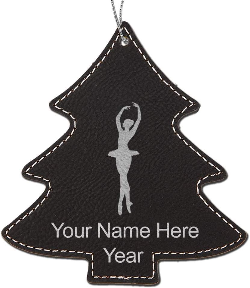 LaserGram Personalized Christmas Ornament, Ballet Dancer Woman, Faux Leather, Custom Laser Engraved Gift Idea (Tree Shape, Pink)