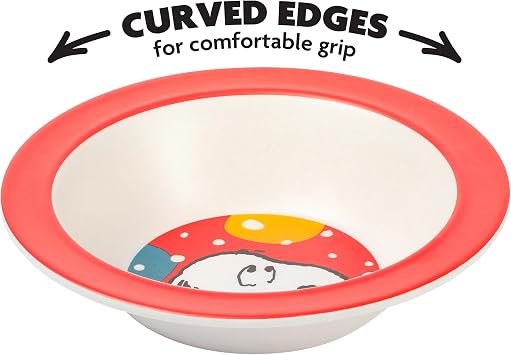 Peanuts Snoopy Fun Times 5-Piece Bamboo Melamine Dinnerware Set For Kids - Red