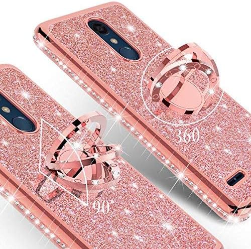 Galaxy Wireless Case Compatible for LG Stylo 5 / Stylo 5 Plus Ring Stand Bling Diamond Cute Kickstand Sparkly Clear Phone Case for Girls Women - Rose Gold