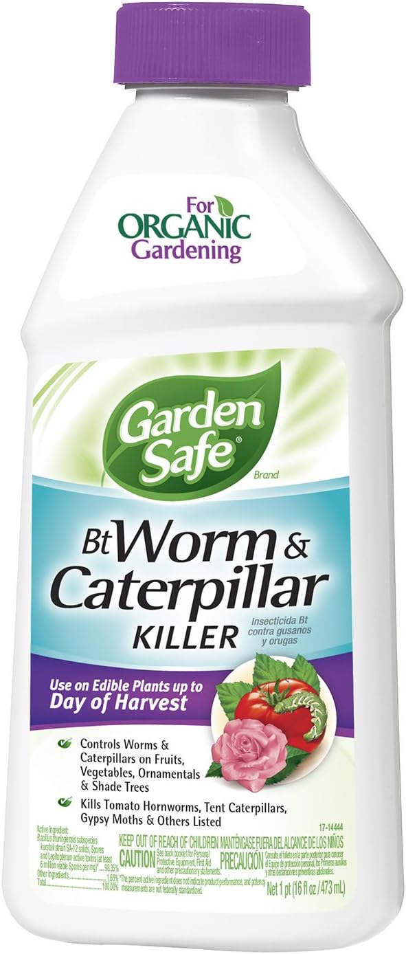 Garden Safe BT Worm & Caterpillar Killer Concentrate, For Organic Gardening, Controls Tomato Hornworms, Tent Caterpillars, Moths and Other Listed Insects, 16 fl Ounce