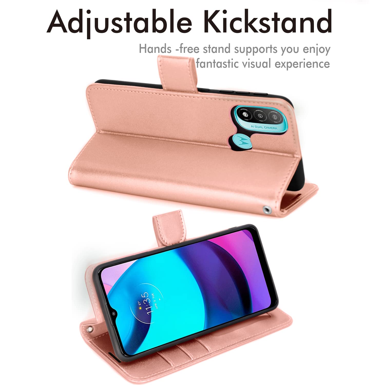 PHINIENLAND For Motorola Moto E20 / E30 / E40 Leather Wallet Case,Flip Protective Book Cover With Card Holder,Stand Wrist Strap Magnetic Flip Cover