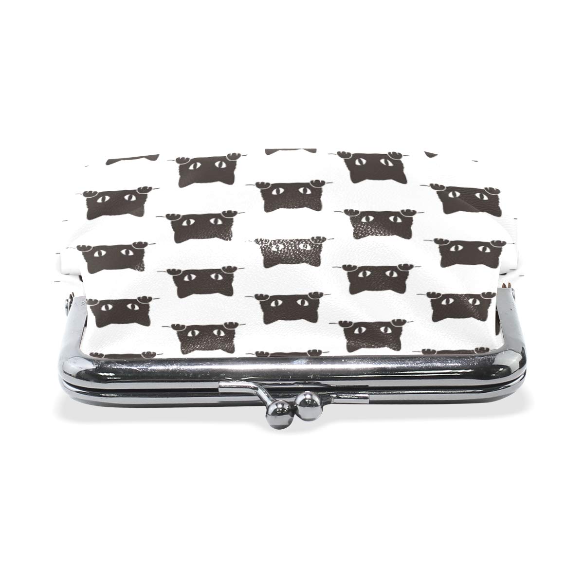 AJINGA Black Cat Face Coin Purse Pumpkin Leather Coin Wallet Snap Closure Clutch Bag