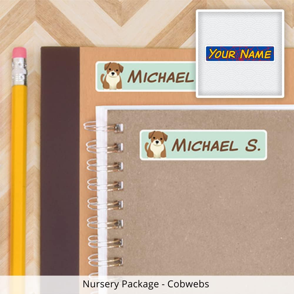 Nursery Package, 75 Durable Personalized Name Labels & Tags (Cobwebs)