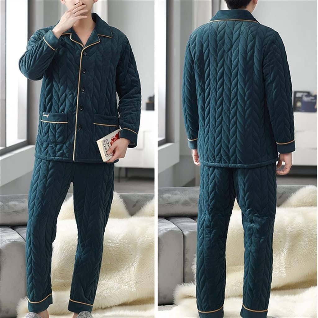 Three-layer Thickening and Velvet Men's Autumn and Winter Flannel Thin Quilted Home Clothes