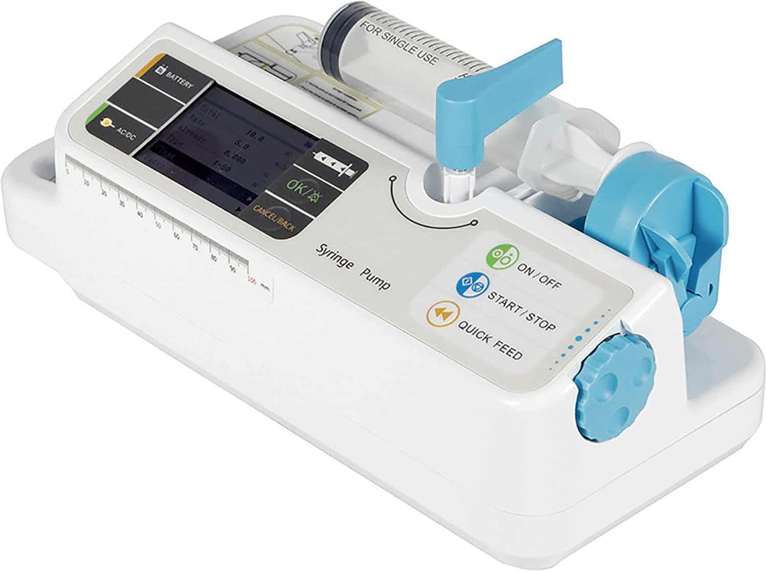 Portable Veterinary Syringe Pump, Rechargeable Adjustable Pump Machine with LCD Display, KVO Adjustable Occlusion Threshold Alarm and Calibration, Suitable for Dog, Cat, Pets