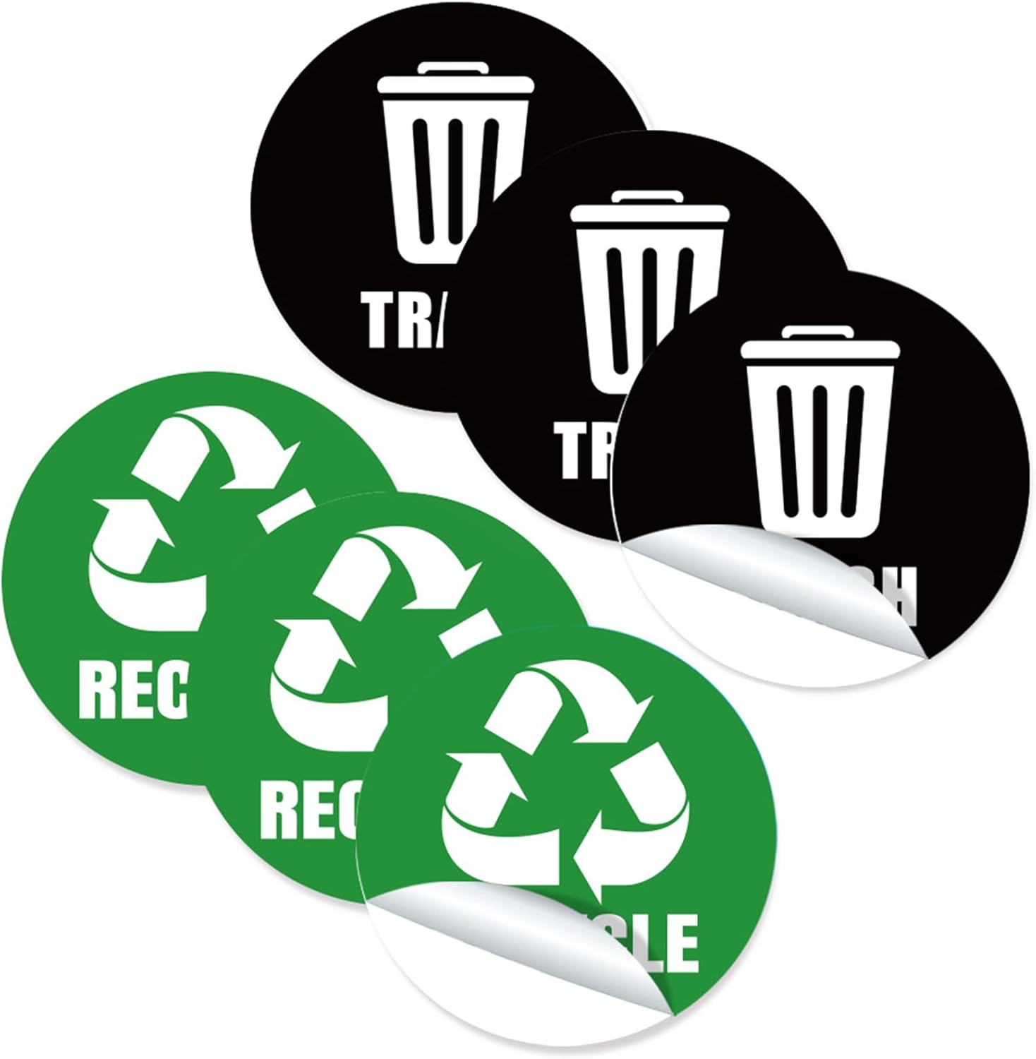 6 Pcs Recycling Stickers for Bins, Bin Stickers, Recycle and Trash Logo