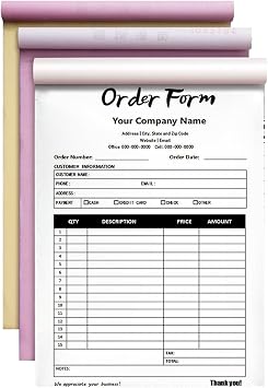 Custom Invoice Book in 3-Part /2-Part Receipt Book with Carbon Copies Personalized Carbonless Service Invoice Form Books Sales Order Book with Company Name Logo Address,B-Order Form Book