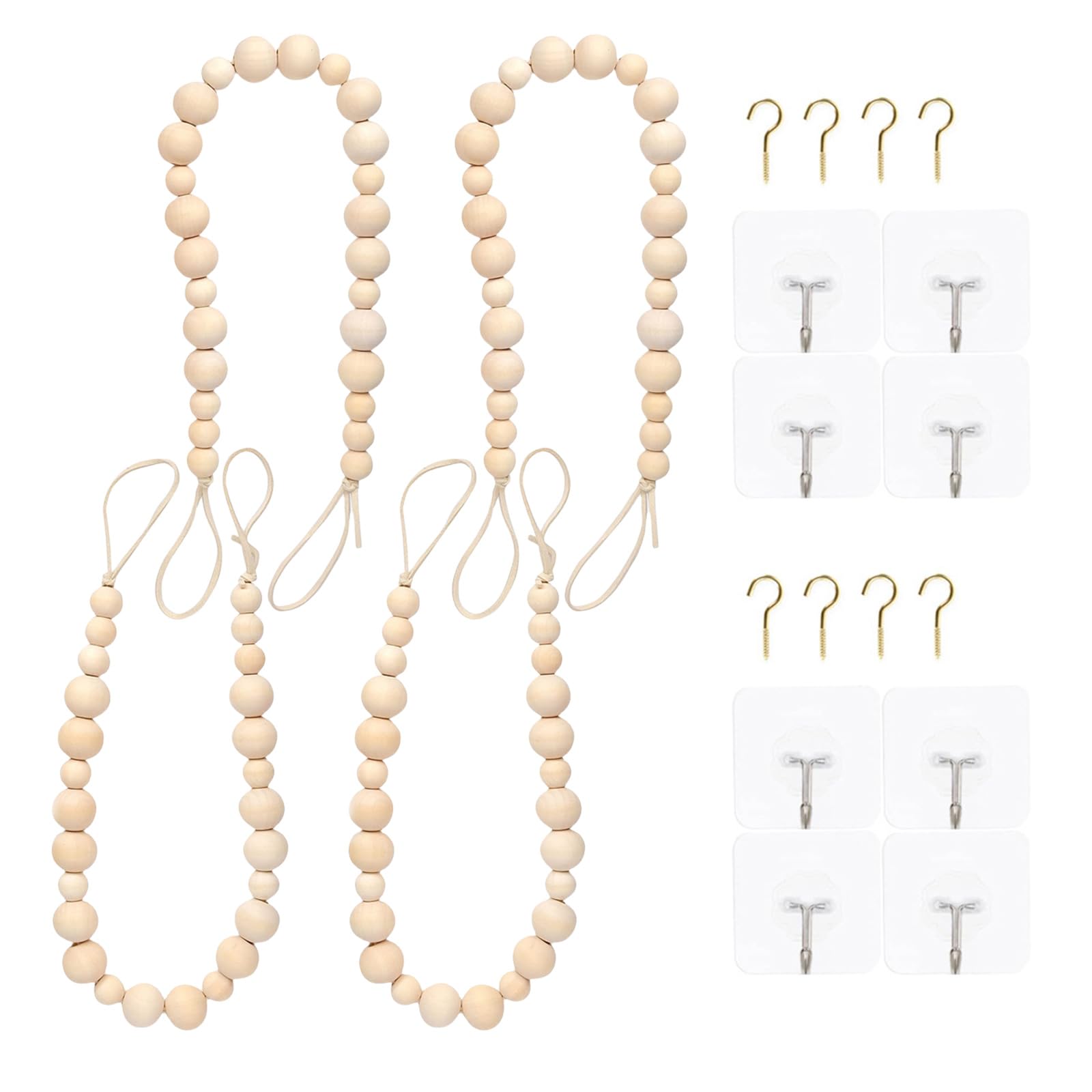 Tfaoys True Color Of 4 Wood Bead Curtain Tiebacks, Curtain Holdbacks For Home Decoration Multiple Color Not Need Drilling Accessories
