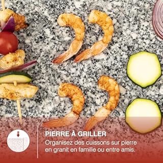 H.Koenig Appareil à raclette Multifonction 6 personnes WOD6, Professionnel, Raclette fromage, Fondue, Pierre Granit et bois naturel, Plaque Amovible, 6 poêlons & 6 spatules en bois, 900W