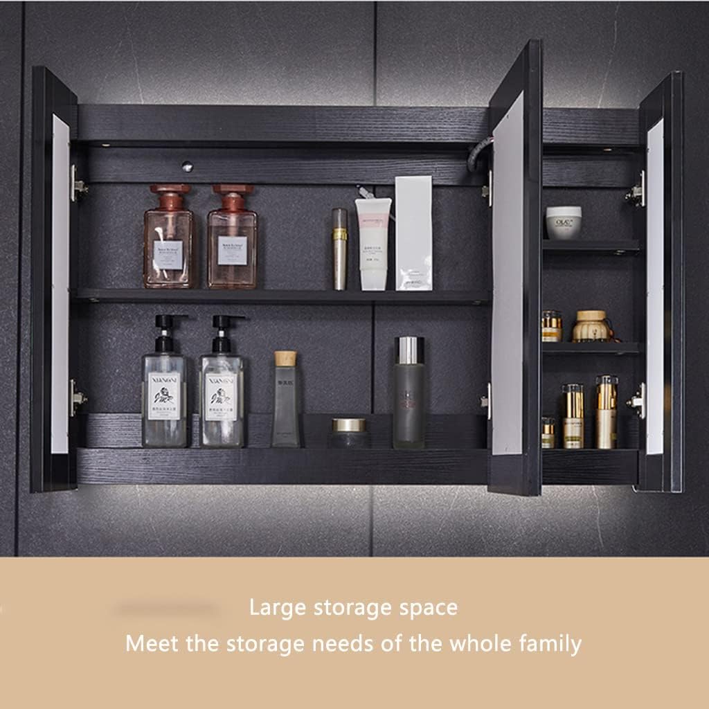 Bathroom Cabinet,Smart Bathroom Wall-Mounted Bathroom Mirror Shelf, Separate Storage Space,Black-88 * 65 * 12cm