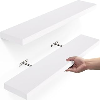 OlarHike 23in Floating Shelves for Wall, Wall Mounted Rustic Wood Shelves for Bathroom, Bedroom, Living Room, Kitchen, Hanging Shelf for Books/Storage/Room Decor with 22lbs Capacity(White, Set of 2)