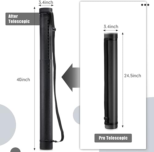 Miniatura 2 de 3 tubos extensibles para pósteres, tubo de almacenamiento de documentos de plástico con correa de transporte de 24 a 40 pulgadas, tubo telescópico