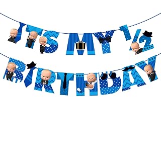 Zyozique Boss Baby Half Birthday Paper Banner Party Supplies for Kids 6 Month Birthday Party Decorations Paper Banner
