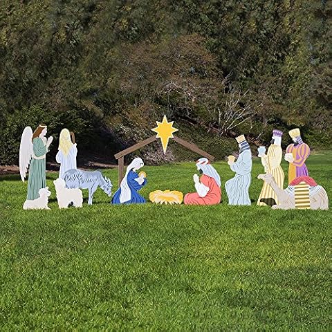 Outdoor Nativity Store Complete Nativity Scene - 12 Weatherproof Nativity Set Figures for Outdoor Christmas Decoration - Easy to Assemble & Store - Large, Colorful Cover
