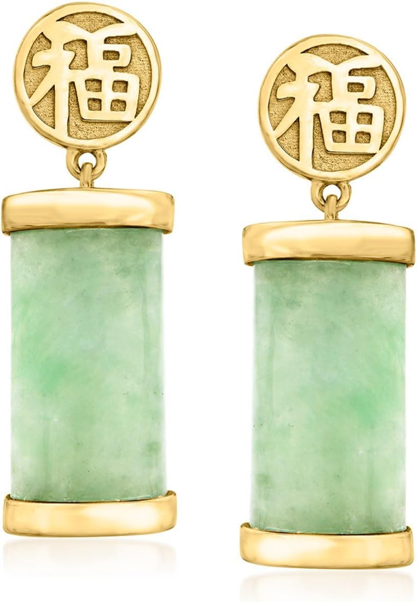 Ross-Simons Jade "Good Fortune" Drop Earrings in 18kt Gold Over Sterling