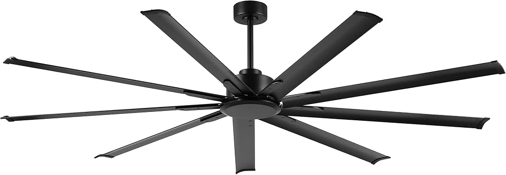 LEDLUX 84" Ceiling Fan no Light Black, Reversible DC Motor, 6 Speed Remote Control, Industrial 9 Aluminum Blades with 4.5"/12"/24" Downrods for Home or Commercial, Living Room/Warehouse