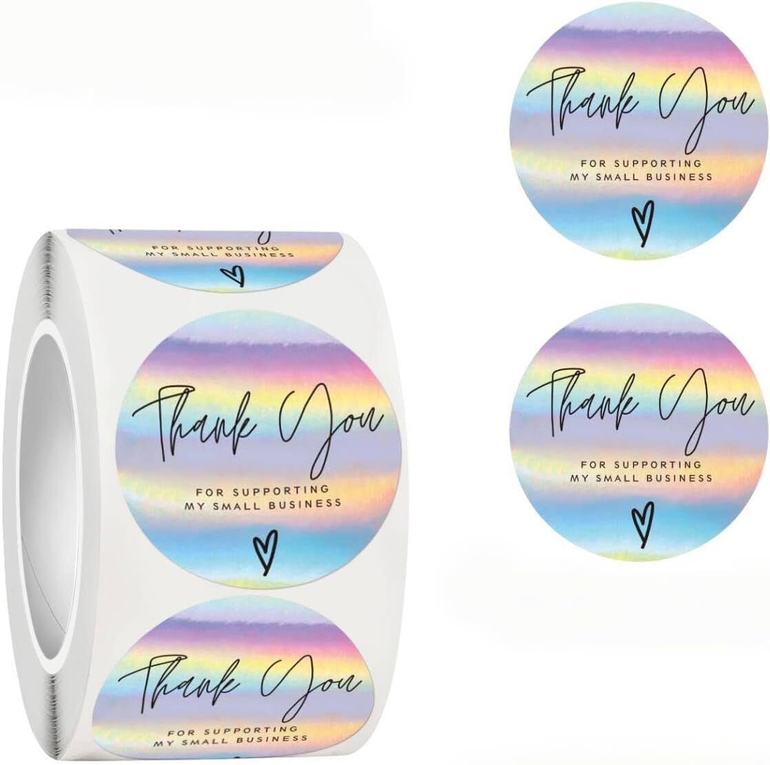 500PCS Holographic Thank You Stickers Roll, 1 Inch Round Labels, Thank You for Supporting My Small Business Stickers for Envelopes, Orders, Packaging, Boutique, Craft Supplies