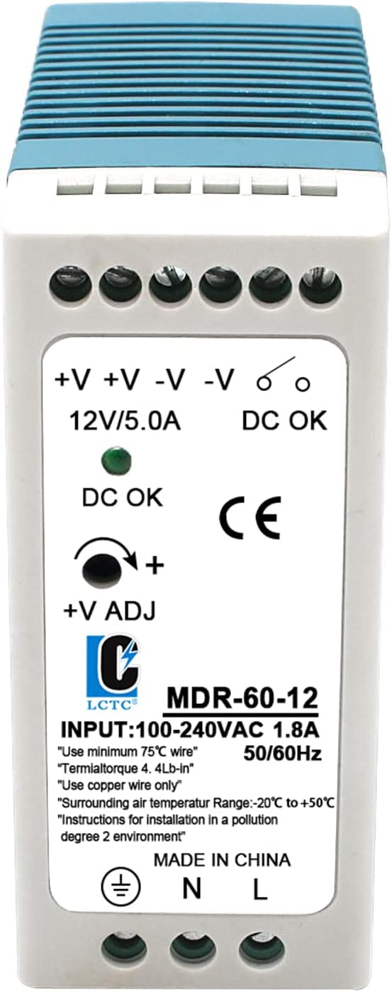 DIN Rail DC 12V Switching Power Supply MDR 60W (Input:100-240VAC,Output:12VDC,50/60HZ) Switch Converter (12V 5A)