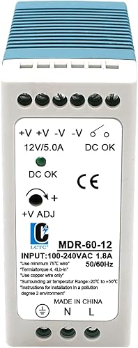 Miniatura 6 de Fuente de alimentación de conmutación CC de 12 V MDR 60 W (entrada 100-240 VAC, salida 12 VCC, 5060 HZ), adaptador de fuente de alimentación