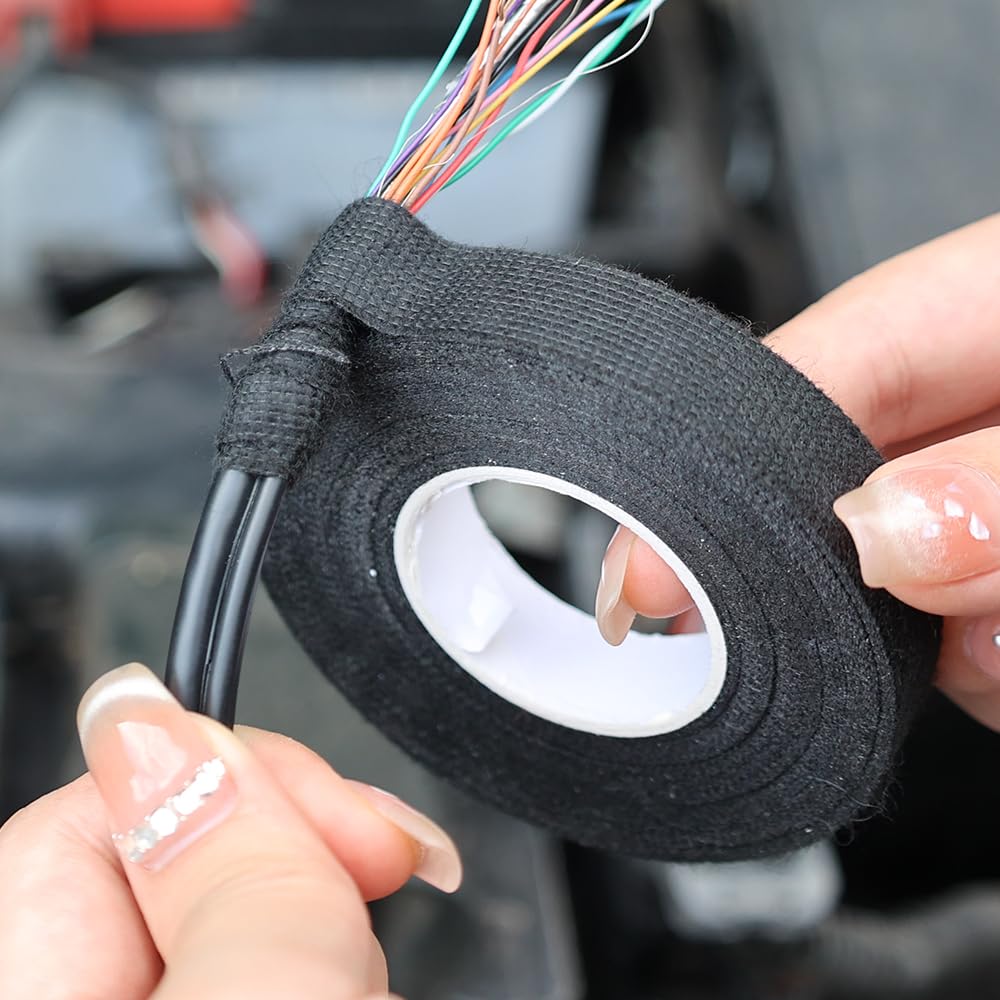 15Meter Heat-Resistant Insulating Tape Adhesive Automotive Cloth Tapes for Car Cable Wiring Fabric Tape (1Roll 9mm*15m)