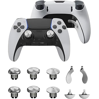 Metal Thumbstick for PS5 Edge Controller, Metal Back Paddle Trigger Button Joystick, Replacement Accessory Parts for PS5 DualSense Controller, Analog Joystick, Silver