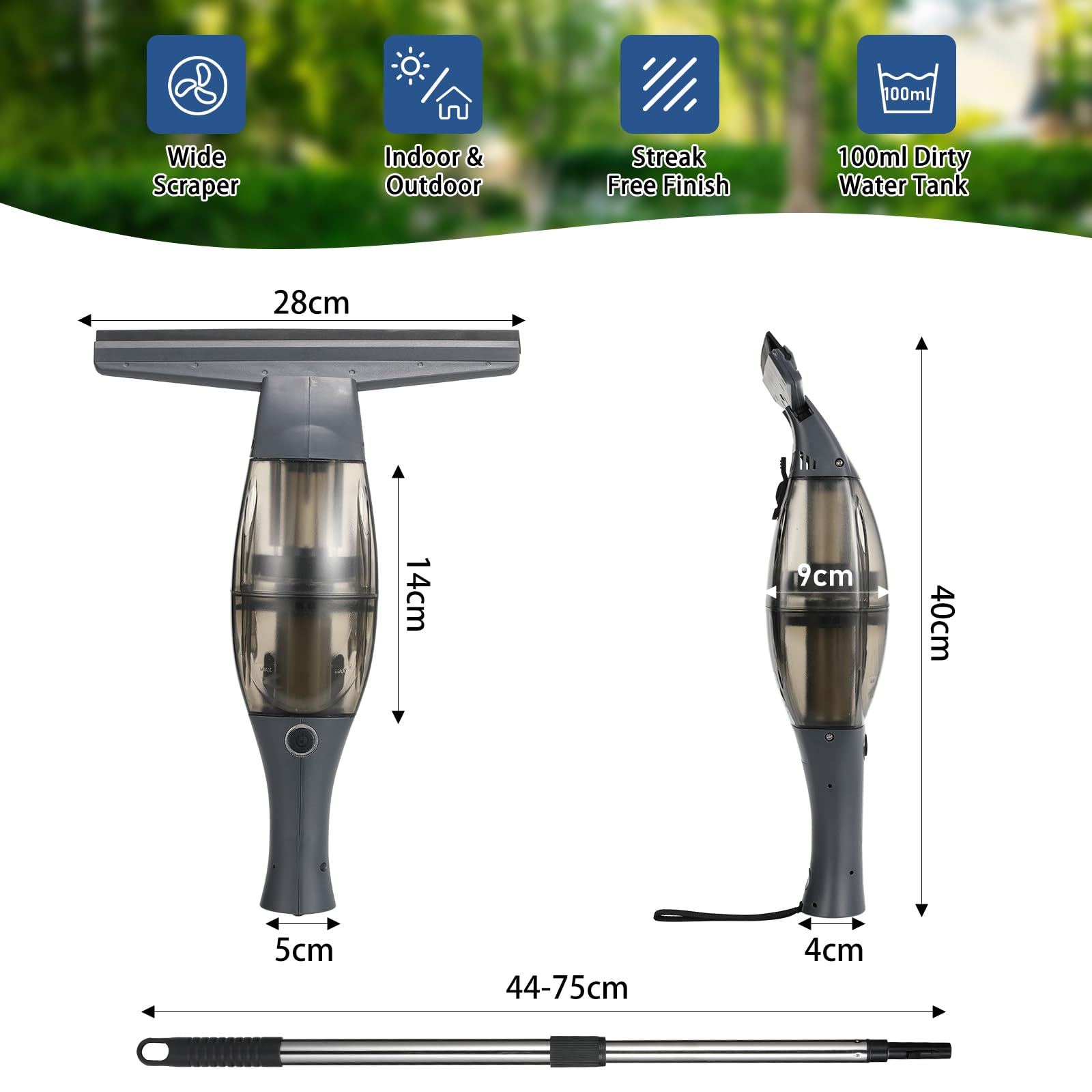 Lavavetri Elettrico A Batteria Con Manico Telescopico - Aspiravetri Senza Aloni | 40 Min Autonomia - Foto 12