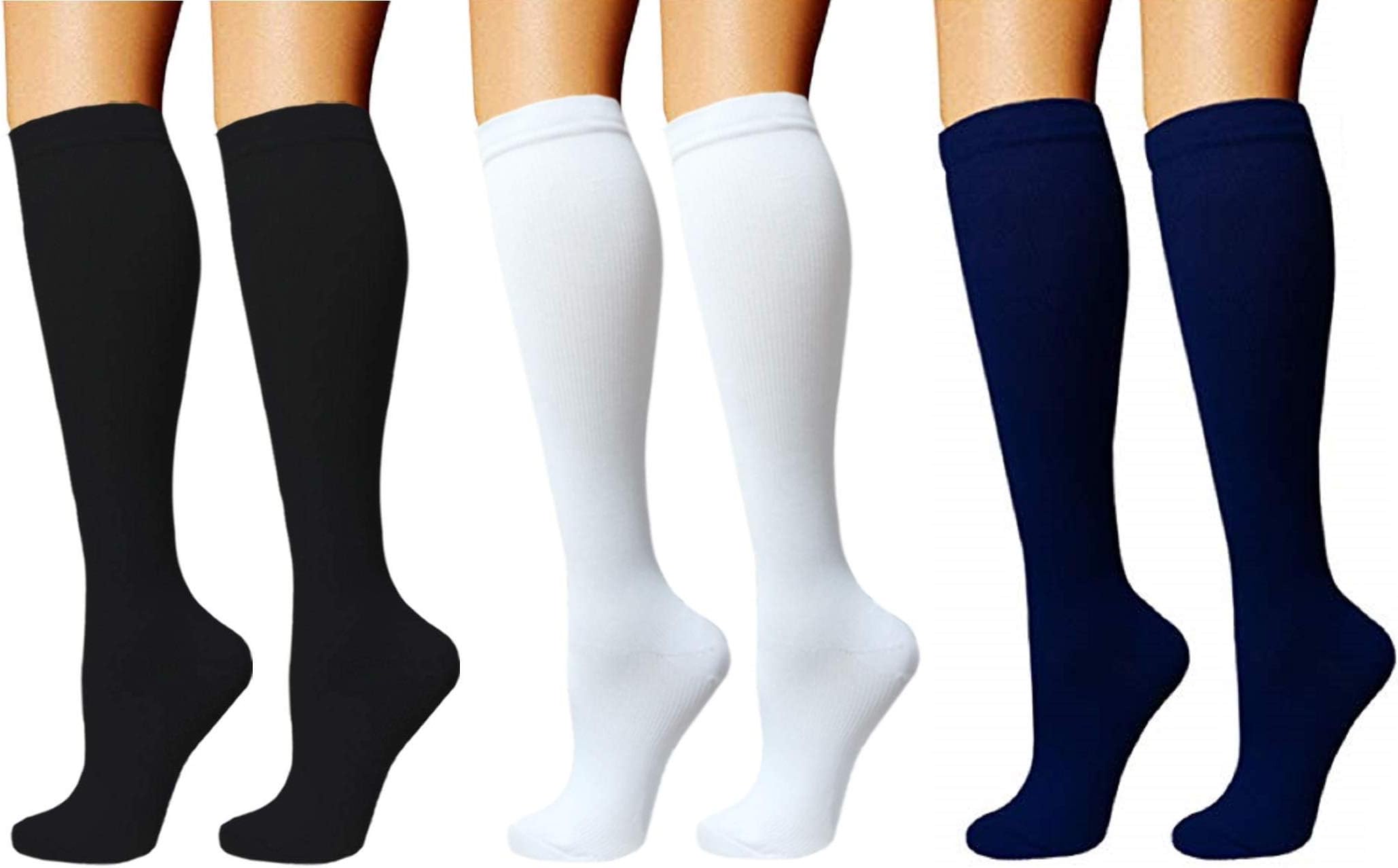Compression Graduated 10-20 mmHg Socks (3 Pair) Support Recovery Stockings Feet Foot Calf Ankle Pain and Aches