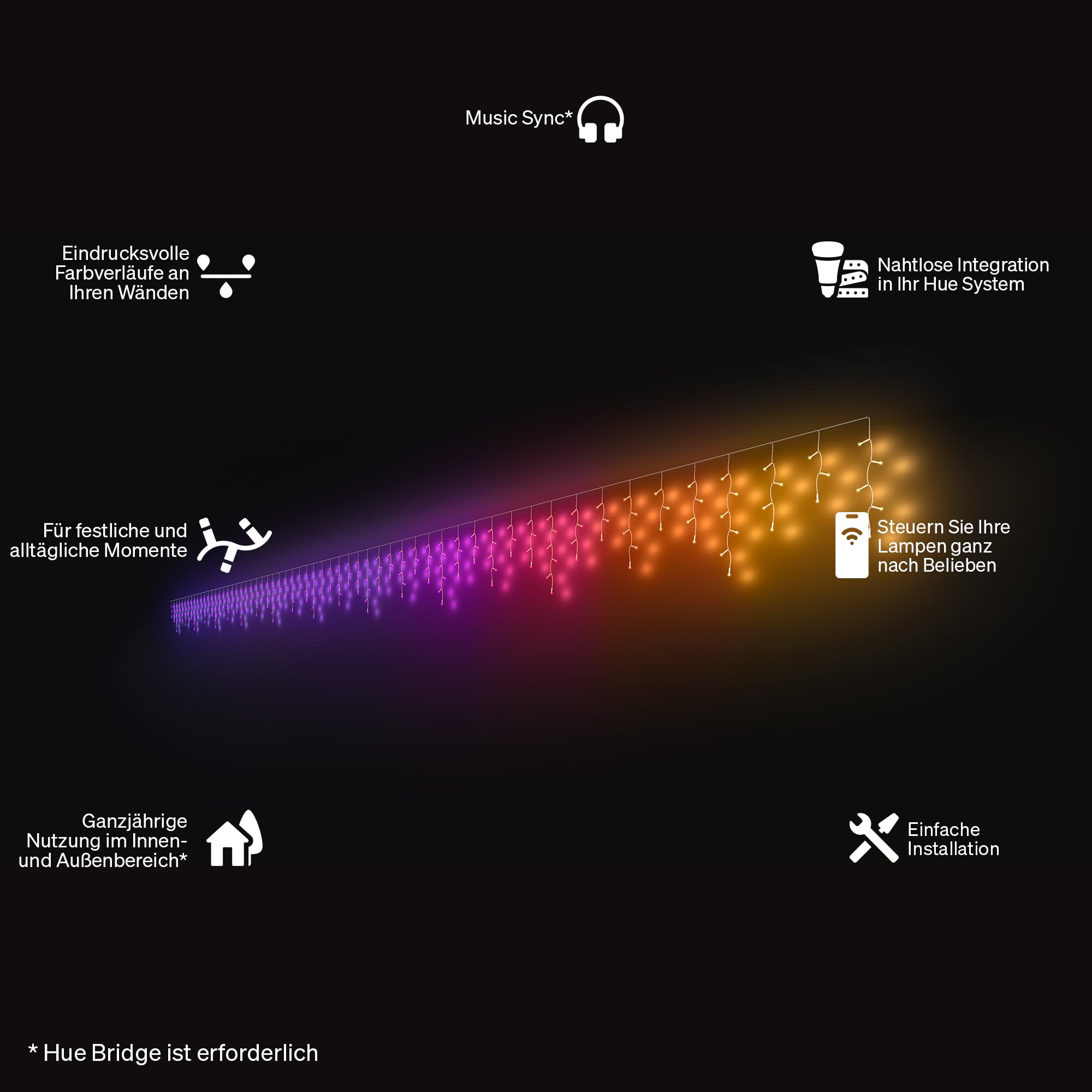 Philips Hue Festavia LED-Eiszapfen-Außenbeleuchtung, 8,5 m