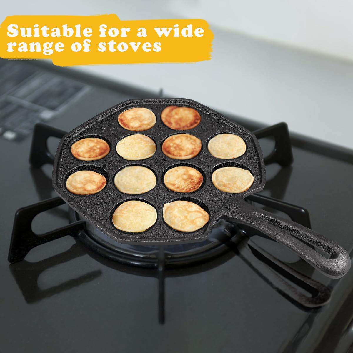 DOERDO Takoyaki Maker Takoyaki Pan Cast Iron Octopus Meat Ball Mold Nonstick Baking Tray for Octopus Balls, 12 Holes
