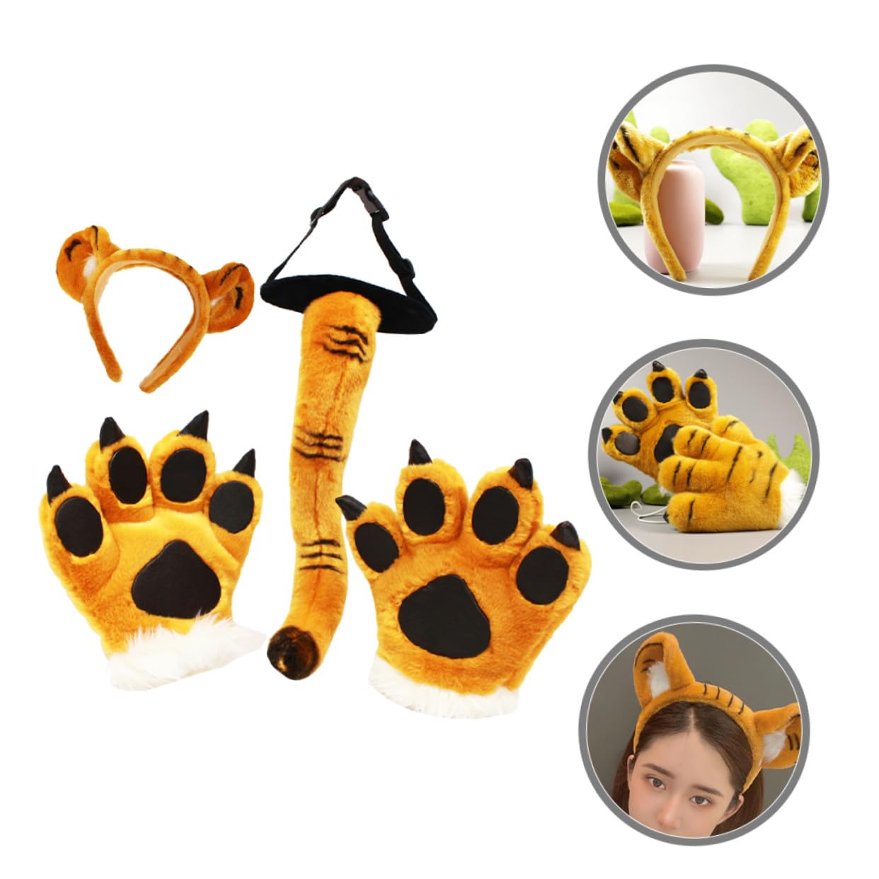 Hohopeti Conjunto de Accesorios de Disfraz de para Adulto Diadema con Orejas y Peludos Cómodo y para Halloween y Cosplay