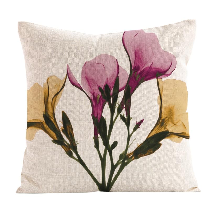 Rockreyoa 4 piezas de fundas de cojín de tulipanes de lino funda de cojín de flores decorativas funda de cojín floral moderna cojín de sofá estético cojín cuadrado rosa (ultrasuave) 45 x 45 cm