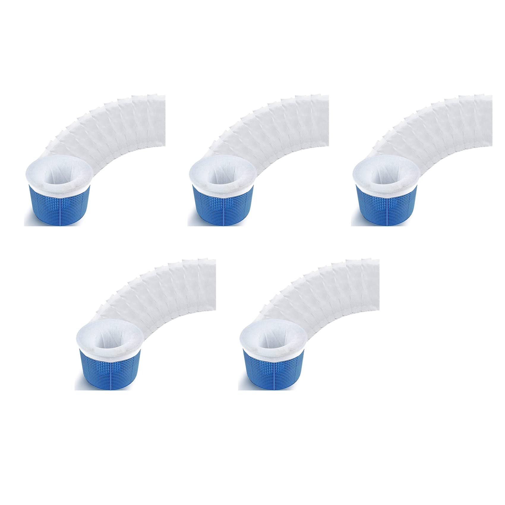 Confezione da 50 calzini filtranti per cestini skimmer, riutilizzabili, 22 x 13 cm, protezioni per filtri in poliestere bianco per casa e giardino