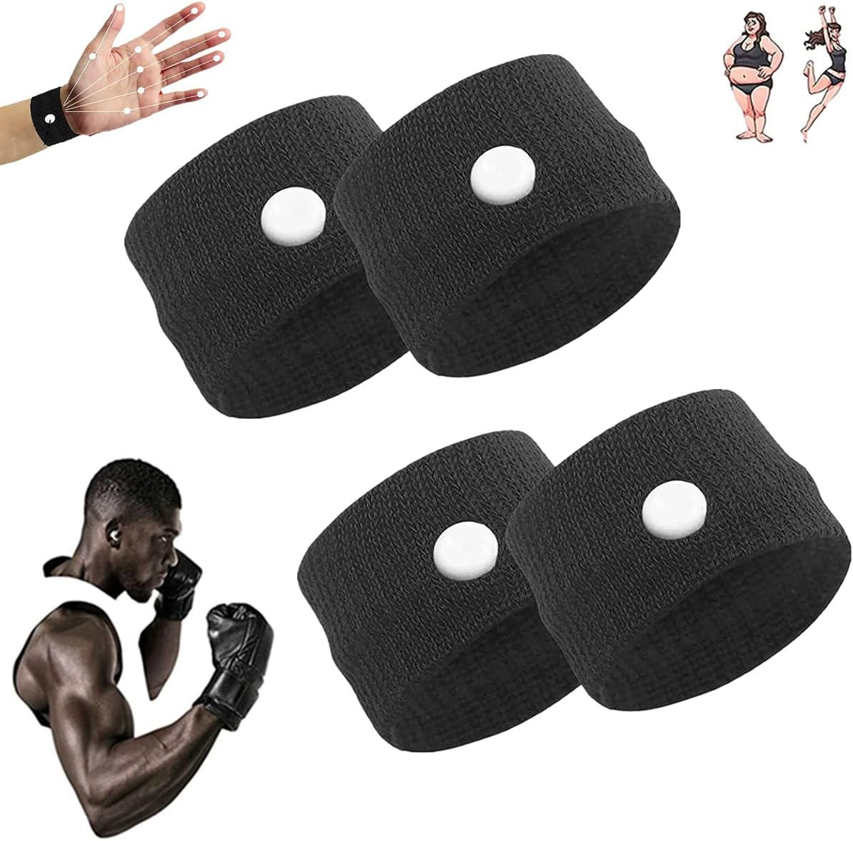 Weimax Sugar Control Wristband,Blood Sugar Control Wristband,Healthify Sugar Control Therapeutic Wristband for Everyone (Black-2Pairs)