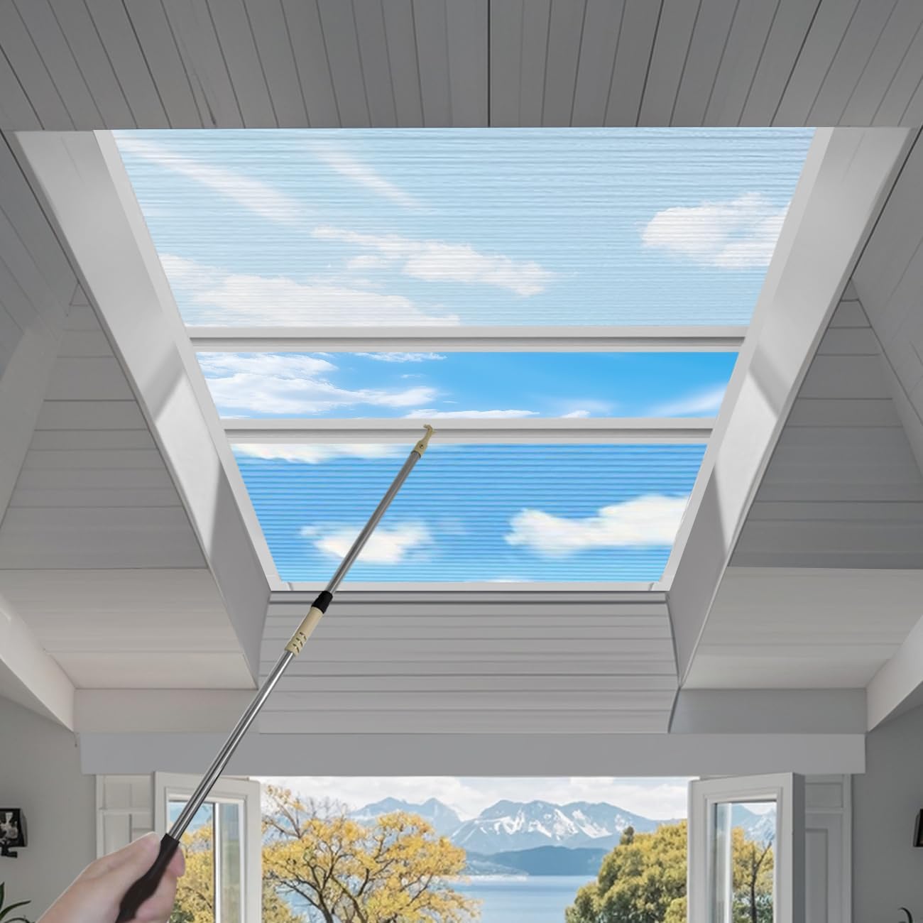 TIPIACE Manual Skylight Roof Window Cellular Honeycomb Full Blackout Fabric Curtain Blinds for Skylight (Black 93021N)