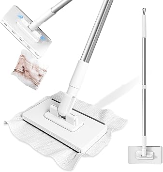 Snap On Mini Mop, 48in No-Touch Disposable Lazy Mop, Easy Mopping Flat Dust Mop for Small Spaces, 1 Second Installation