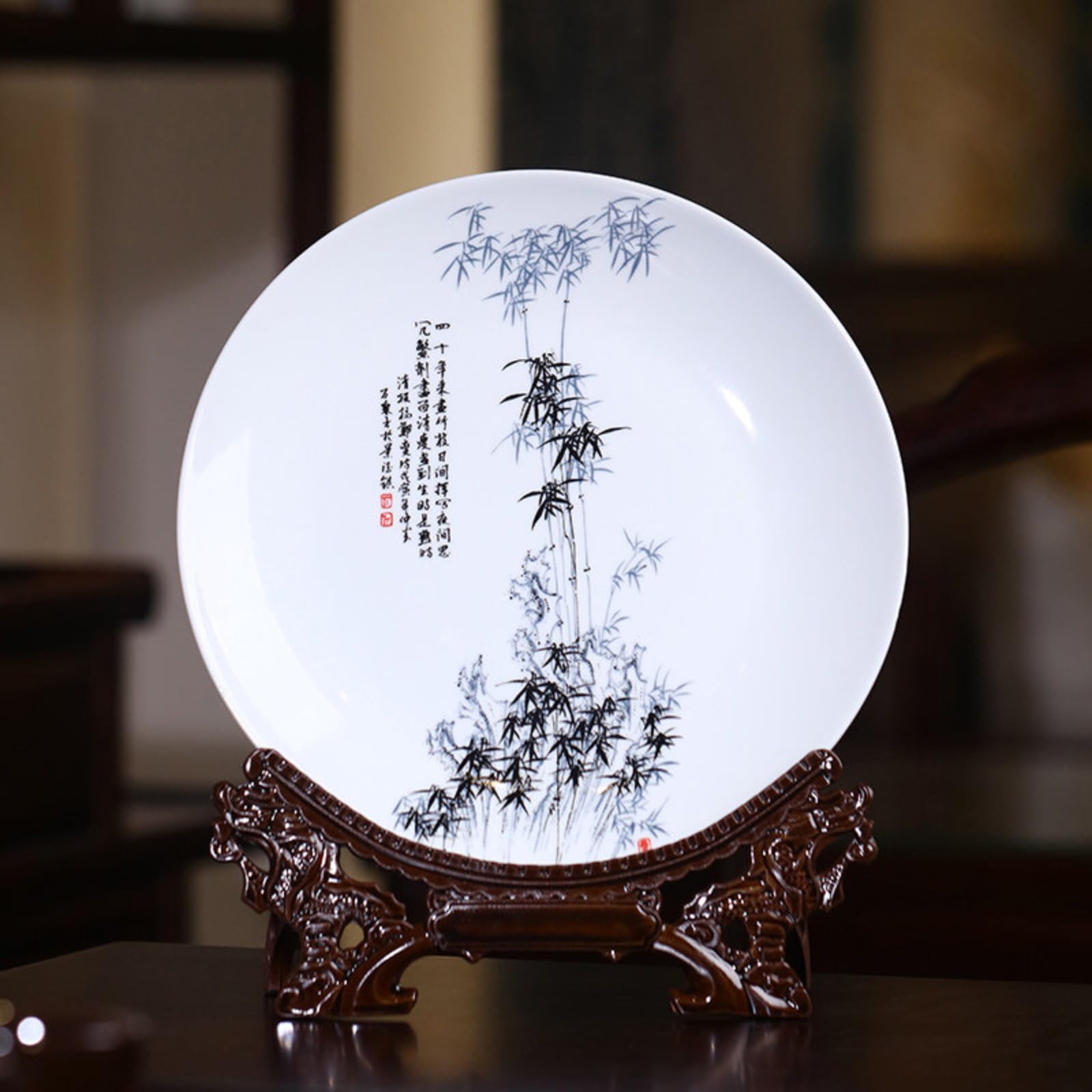 Assiette décorative chinoise Jingdezhen en céramique 26 cm pour décoration intérieur