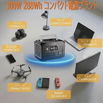 Amazon.co.jp: PurMars ポータブル電源 300 w (500 w ピーク)、288Wh