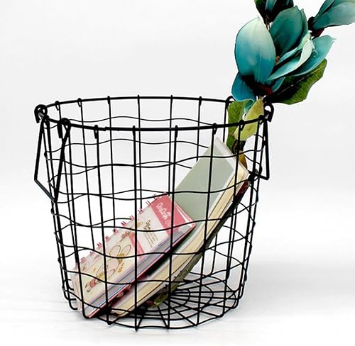 Miniatura 4 de Alipis Cestas tejidas vintage de metal para lavandería, cesta de almacenamiento de alambre hueco, cesta de malla campestre, cesta organizadora de