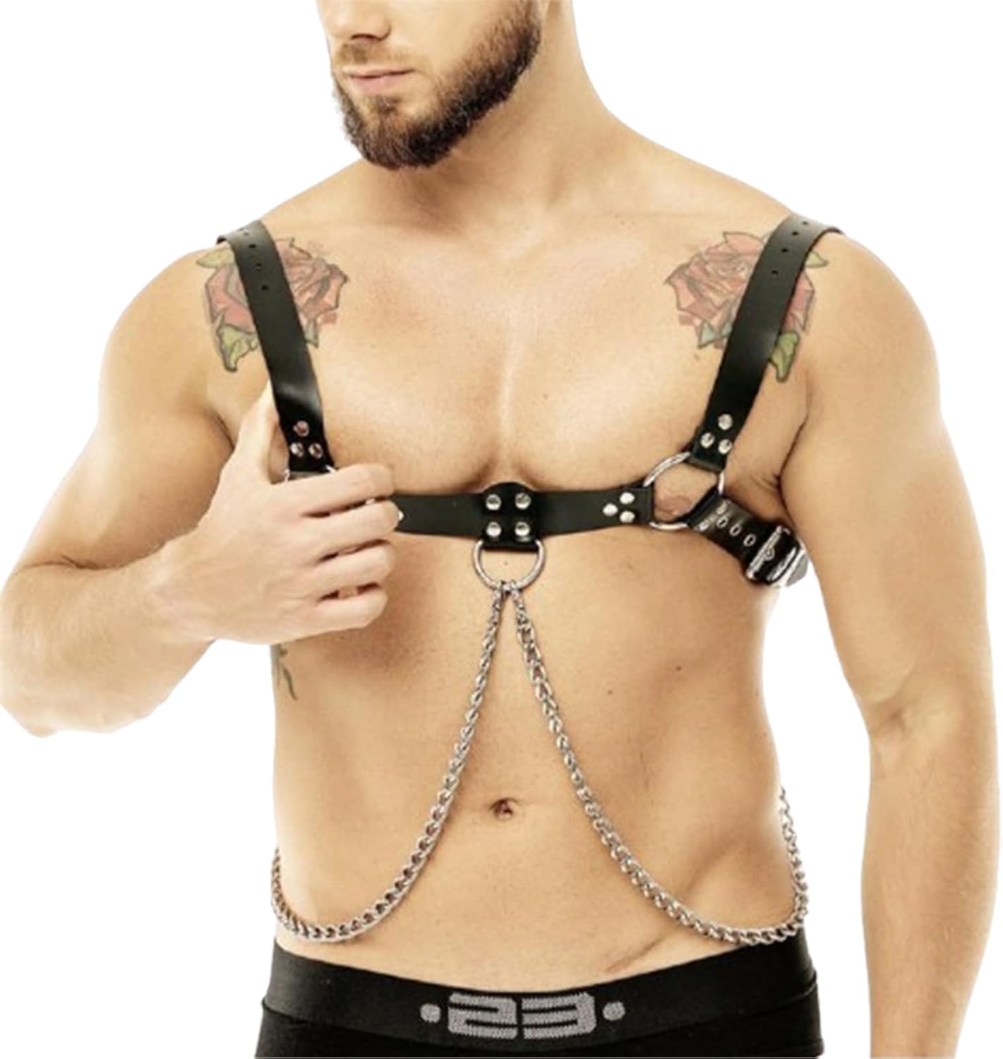 Men Chest Harness Men's Harness Belt with Chain Sexy Punk Body Harness Belt Buckle Clothes Outfits Shoulder Straps with Buckle Nightclub Cosplay Clubwear Mardi Gras Valentine's Day Gift