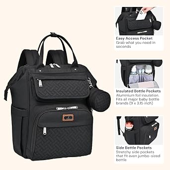 BabbleRoo Changing Bag Backpack, Large Baby Nappy Changing Diaper Bags Travel Back Pack with Changing Pad & Stroller Straps & Pacifier Holder for Moms and Dads