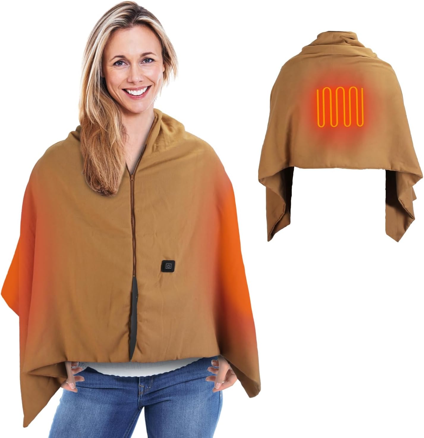 71x24In Heated Shawl,Wearable Cordless USB Heated Blanket Electric Throw Wrap Indoor Outdoor with Zipper 3 Heating Levels Machine Washable for Outdoor Home Office