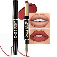 Vista 44 de evpct 1Pcs Kit de delineador de labios y lápiz labial rojo oscuro profundo para mujer, kit de labios mate con delineador de labios, manchas