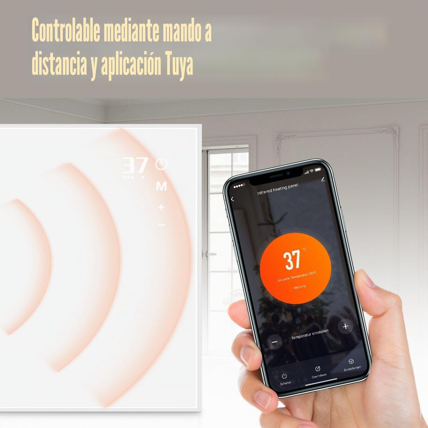 Calefacción infrarroja de pared 450W - Termostato infrarrojo dispositivo autónomo con control remoto Calefacción eléctrica de ahorro energético con APP WiFi Radiador eléctrico de pared