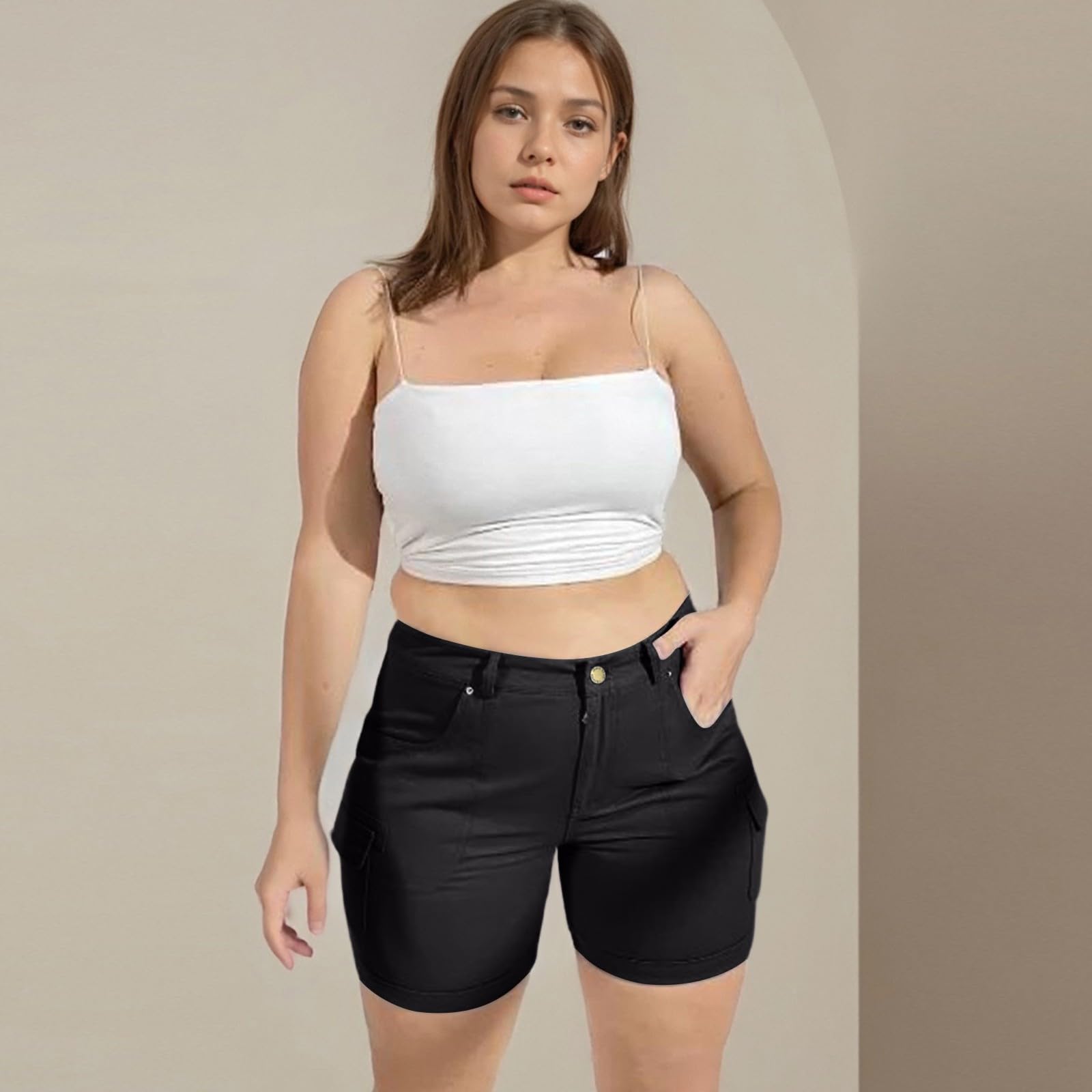 Womens Cargo Hiking Shorts Summer Casual High Waisted Shorts Work Pull on Short Streetwear with Pockets Trendy Beach Vacation Clothes Comfy Baggy Curvy Work Out Short Gym