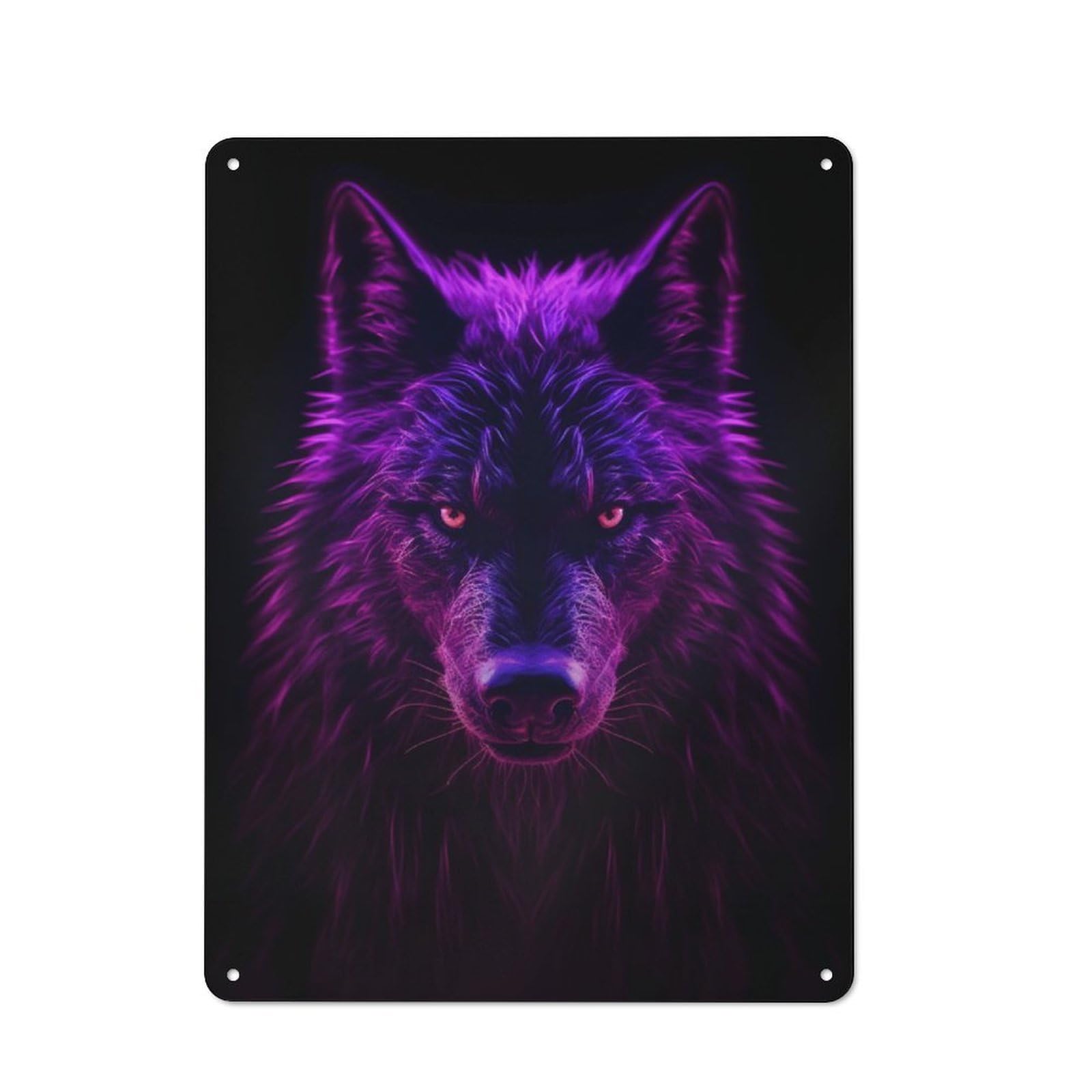 Junmoney Wolf Magenta Neon Metal Wall Plaque 40X30cm, Vintage Nostalgic Wall Art For Bedroom, Office, Home Bar Or Dining Room