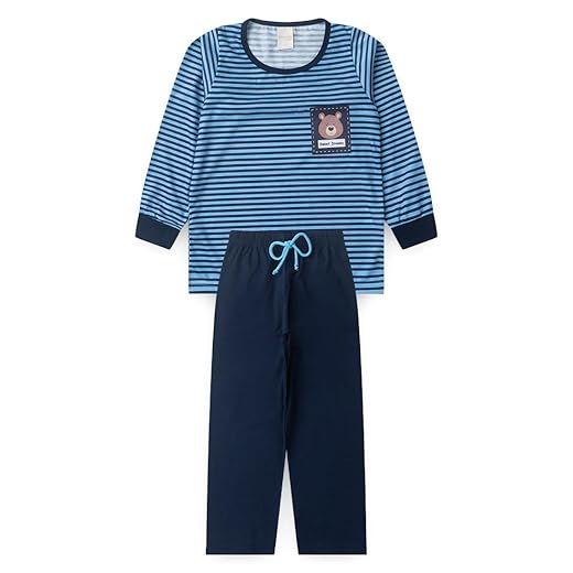 Pijama Longo Infantil Menino Blusa e Calça Ursinho Listrado