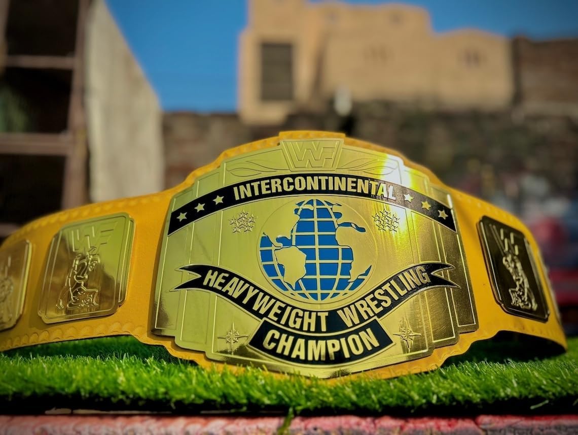 WWF Intercontinental Heavyweight Wrestling Championship Belt, WWF Intercontinental Replica Belt 2mm, Gold/Yellow