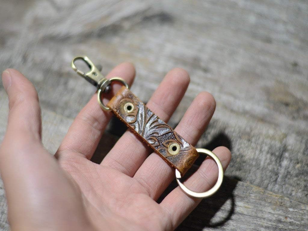 Walnut Leather Key Holder/Leather Keychain, Mens Keychain/Leather Key Ring, Leather Key Chain Genuine Leather Key Chain Ring Fob, Swivel Clasp Attaches to Belt Loops