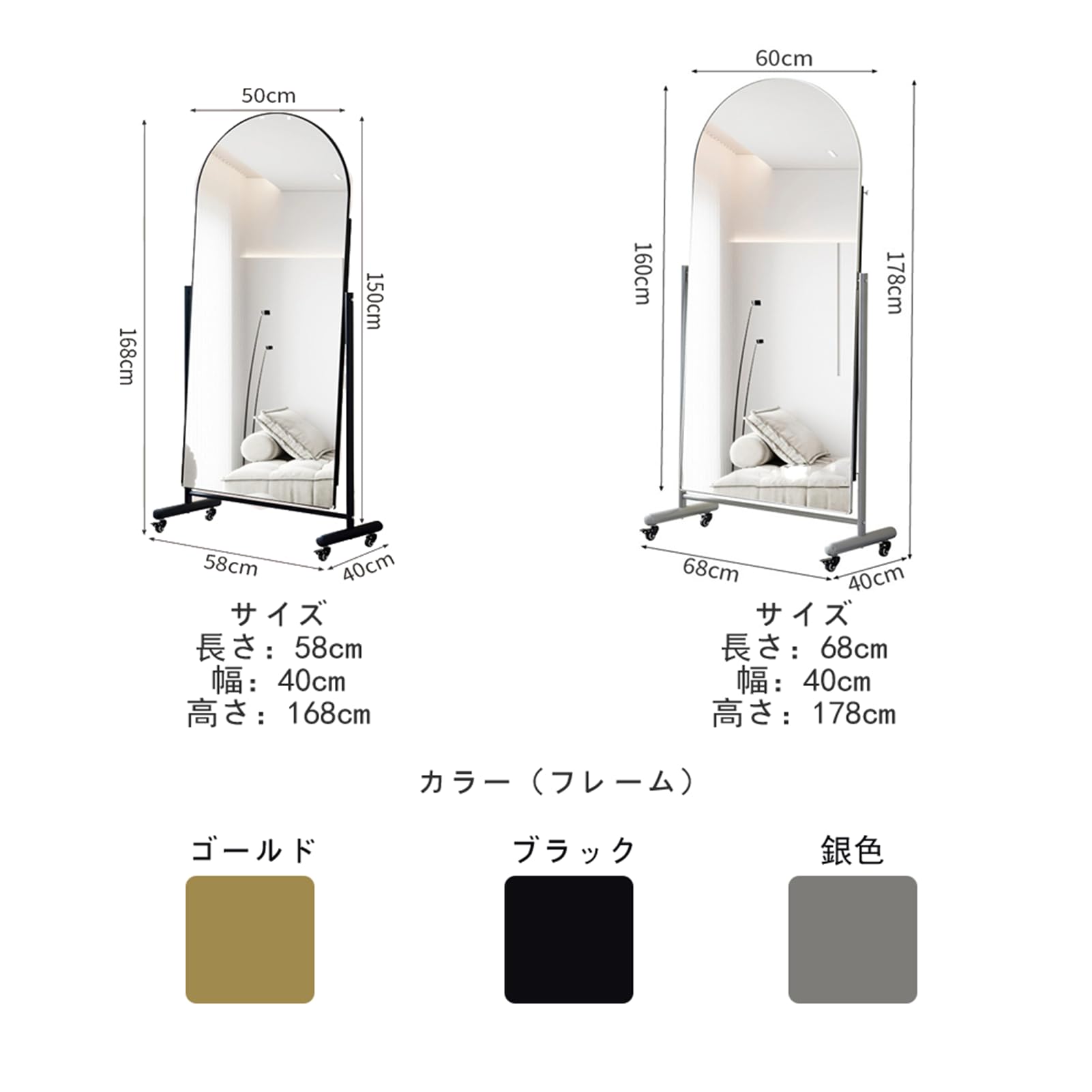Amazon.co.jp: xinxin-home スタンドミラー キャスター付き 全身 姿見